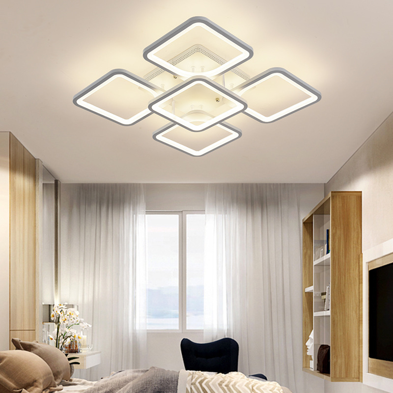 Simple Rectangle Square LED Ceiling Light Infinite Dimming Sky City Room Lamp Bedroom  Black Crystal Pendant Chandelier Modern