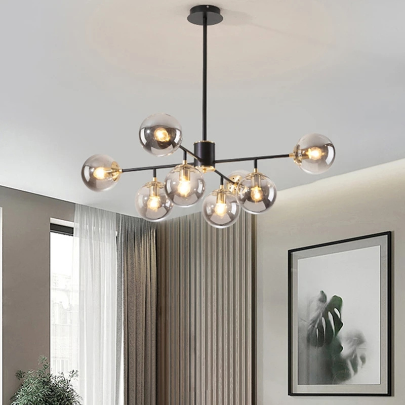 Nordic Modern Pendant Lamp For Home Living Room Kitchen Bedroom Decor Black Gold Glass Ball Ceiling Hanging Light Led Chandelier