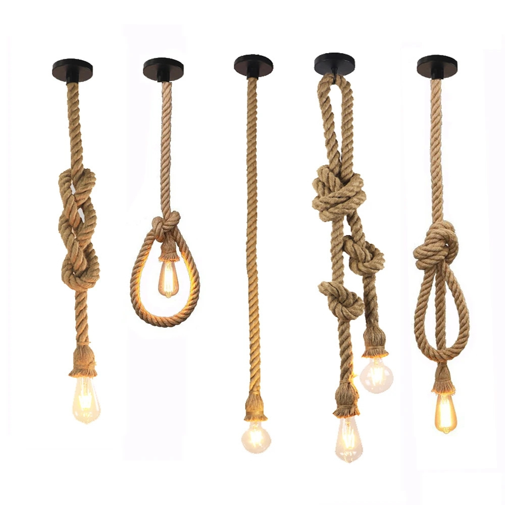 American Industrial LED Hanging Lamps Creative Loft Country Style Ceiling Lamps E27 Edison Retro Hemp Vintage Rope Pendant Light