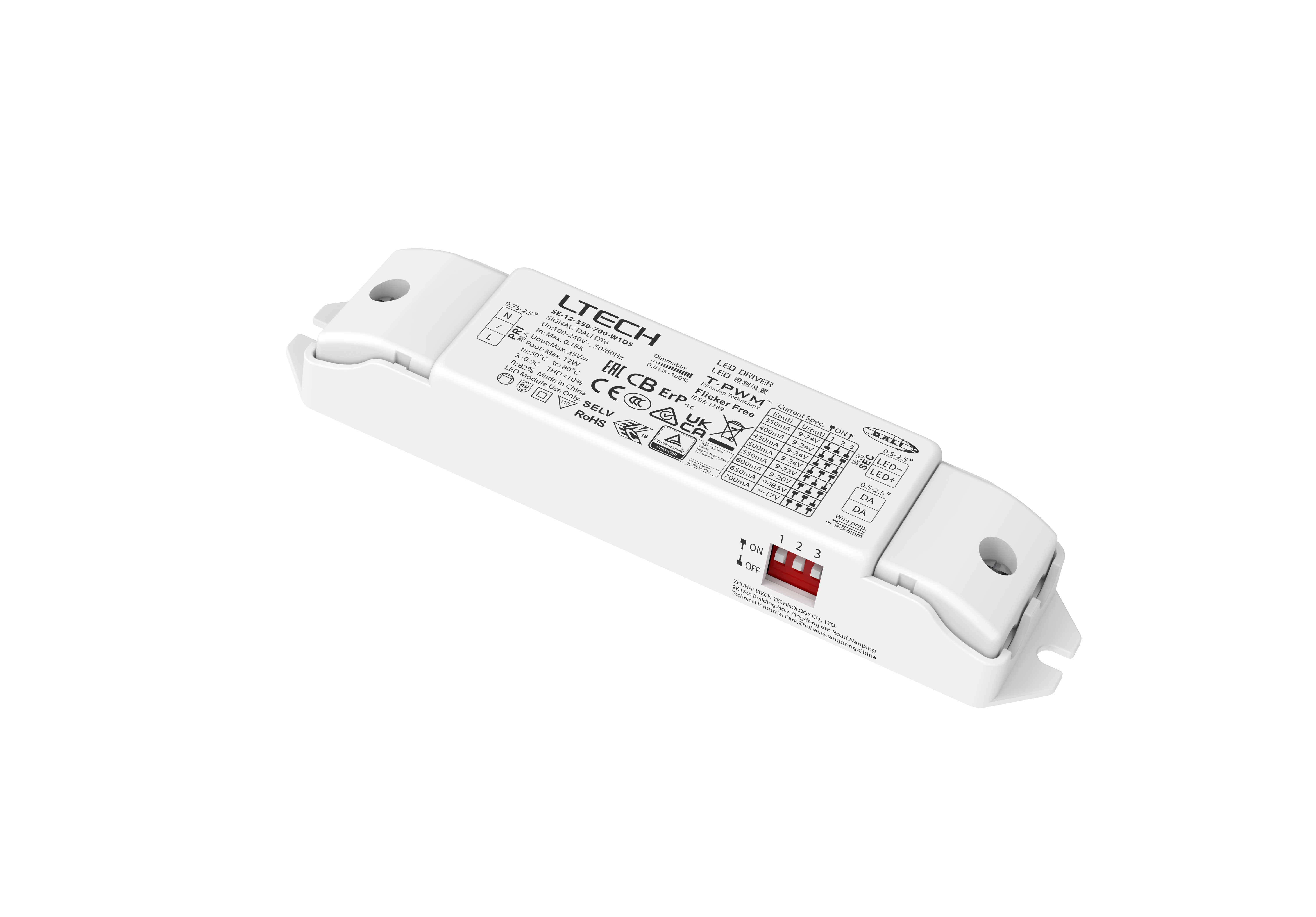 DALI Intelligent LED Driver 12W 350-700mA Constant Current LED Driver