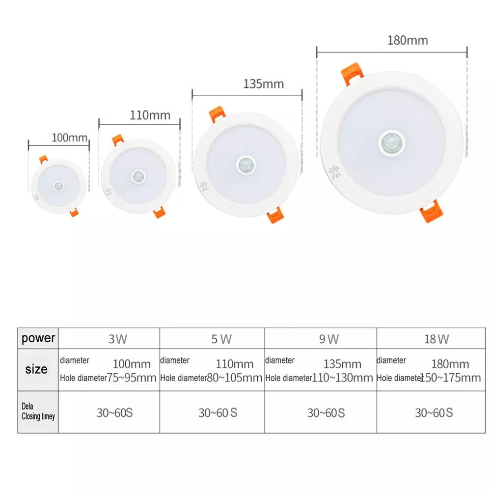 3W 5W 9W 18W 110V Recessed LED Downlight PIR Motion Sensor LED Ceiling Lamp Spot Light Smart LED Downlight