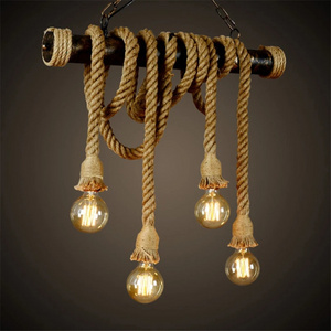 American Industrial LED Hanging Lamps Creative Loft Country Style Ceiling Lamps E27 Edison Retro Hemp Vintage Rope Pendant Light