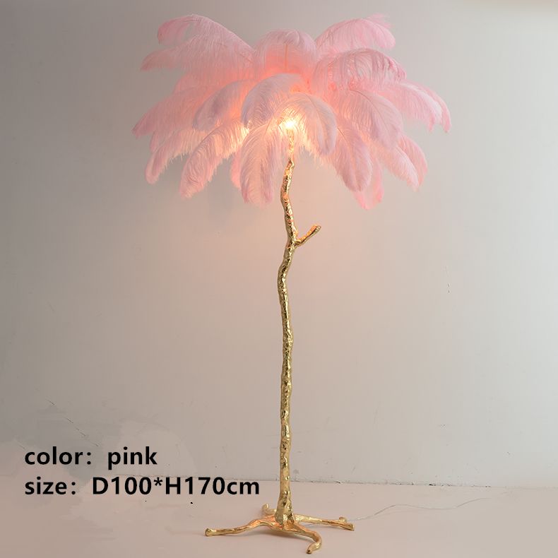 Living Room Corner Resin Tree Flooring Ostrich Feather Stand LED Floor Lamp