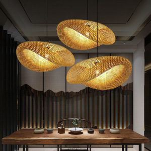 Modern Bamboo Weaving Design Lamp Asia Restaurant Hotel Hanging Lights Rattan Art Chandelier LED Bamboo Pendant Light