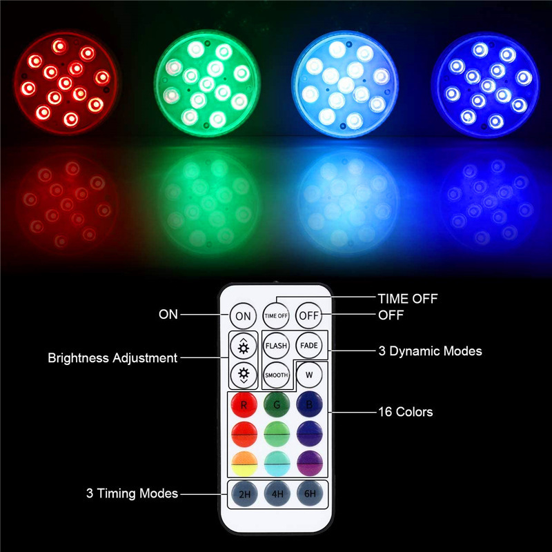 2022 New Underwater Pool Light IP68 Magnet RGB 13 LED Bright Lamp Submersible LED Lights with Remote swimming pool led light