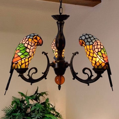 Creative Tiffany Stained Glass Parrot LED Chandelier for Living Room&Dining RoomLighting small chandeliers