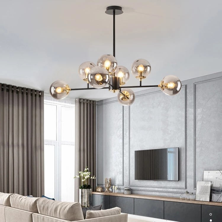 Nordic Modern Pendant Lamp For Home Living Room Kitchen Bedroom Decor Black Gold Glass Ball Ceiling Hanging Light Led Chandelier