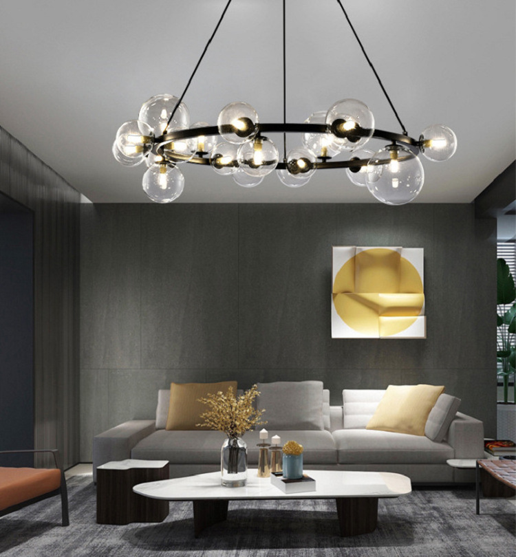 Living Room Chrome Pendant Lamp Bedroom Dining Room Ceiling Hanging Lamp Modern Clear Glass Chandelier Magic Bean Light