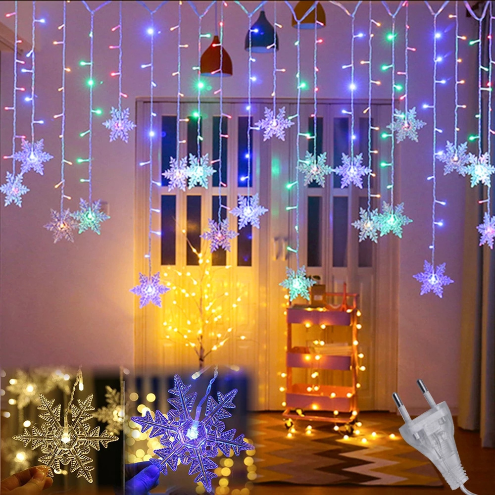 Deer Bells Tree Garland Fairy Curtain String Light For  Holiday Party Decor LED Christmas Star Lights