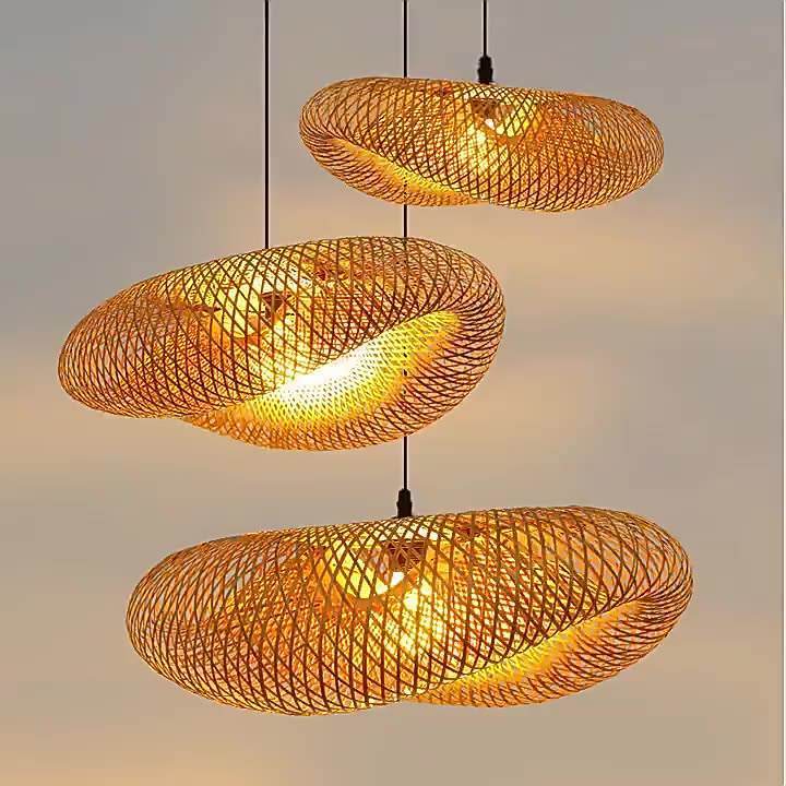 Modern Rattan Ceiling Hanging Chandeliers Decorative Restaurant Lighting Bamboo Weaving Rattan Pendant Light For Restaurant