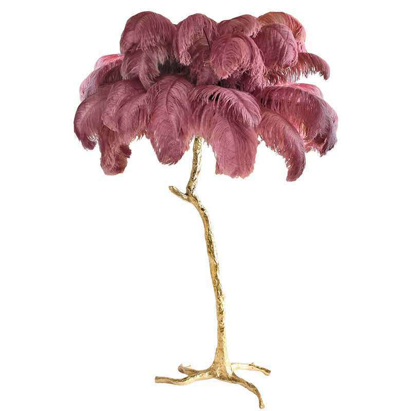 Living Room Corner Resin Tree Flooring Ostrich Feather Stand LED Floor Lamp