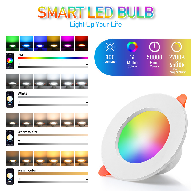 Durlitecn Tuya WiFi Smart LED Recessed RGB Downlight 3 inch 4 inch 10W 15W Dimming CCT Change APP Control RGB Spotlight