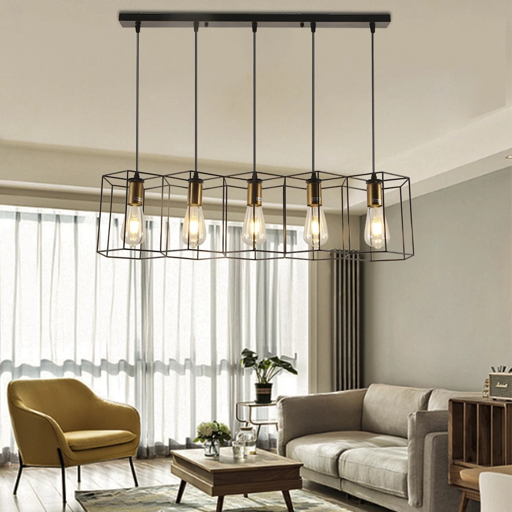 2021 New American Vintage LED Chandelier Modern Bedroom Living Room Pendant Lamp E27 Geometric Metal Frame chandeliers light