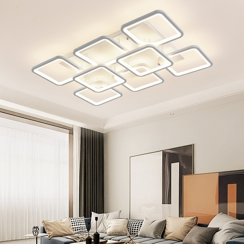 Simple Rectangle Square LED Ceiling Light Infinite Dimming Sky City Room Lamp Bedroom  Black Crystal Pendant Chandelier Modern