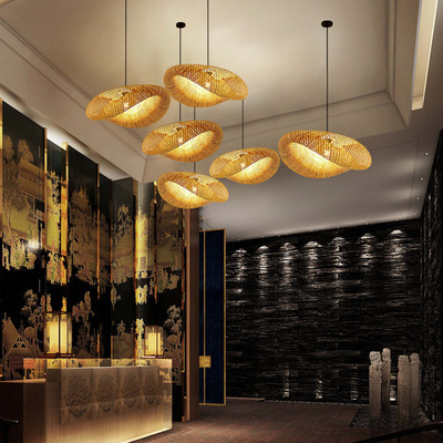 Modern Bamboo Weaving Design Lamp Asia Restaurant Hotel Hanging Lights Rattan Art Chandelier LED Bamboo Pendant Light