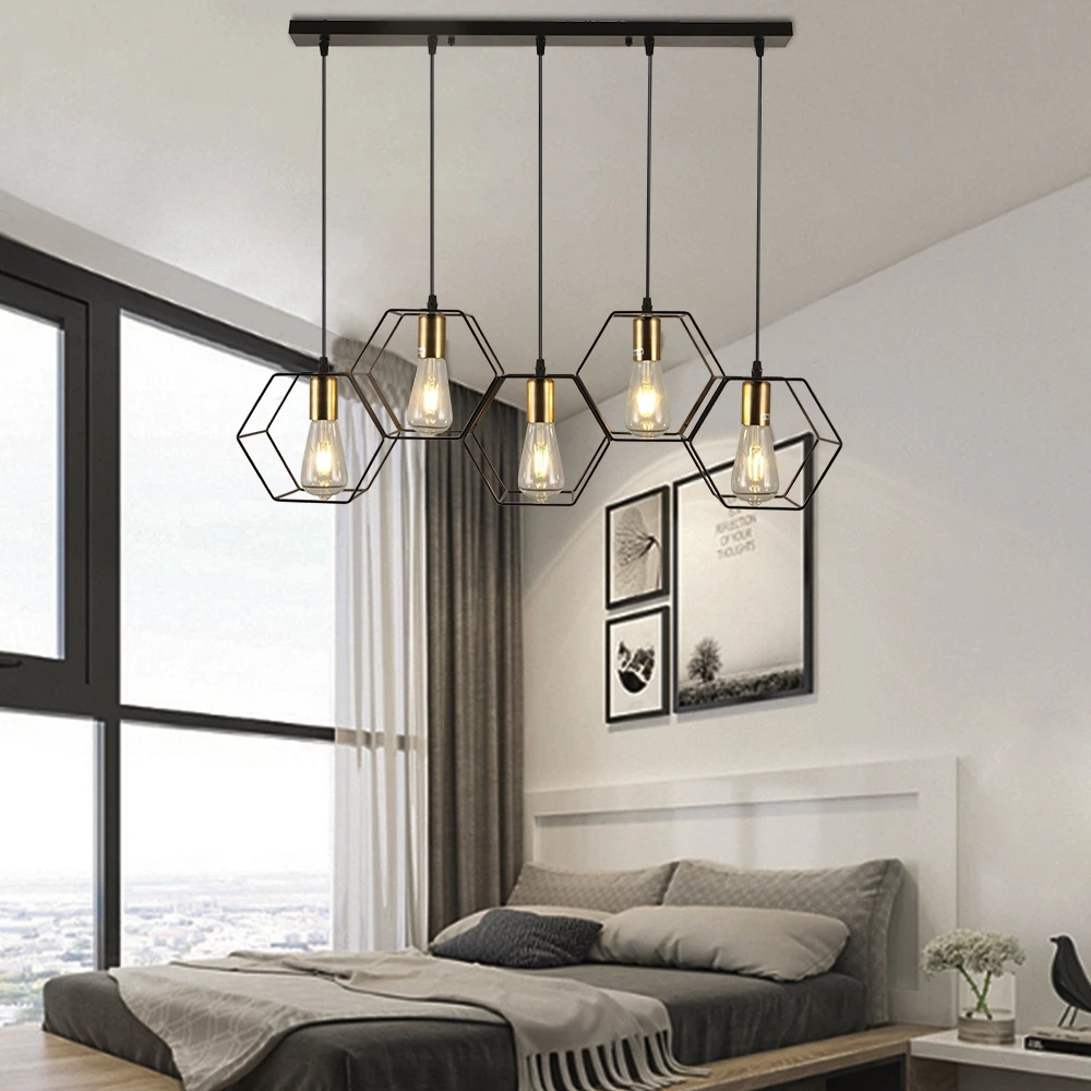 2021 New American Vintage LED Chandelier Modern Bedroom Living Room Pendant Lamp E27 Geometric Metal Frame chandeliers light