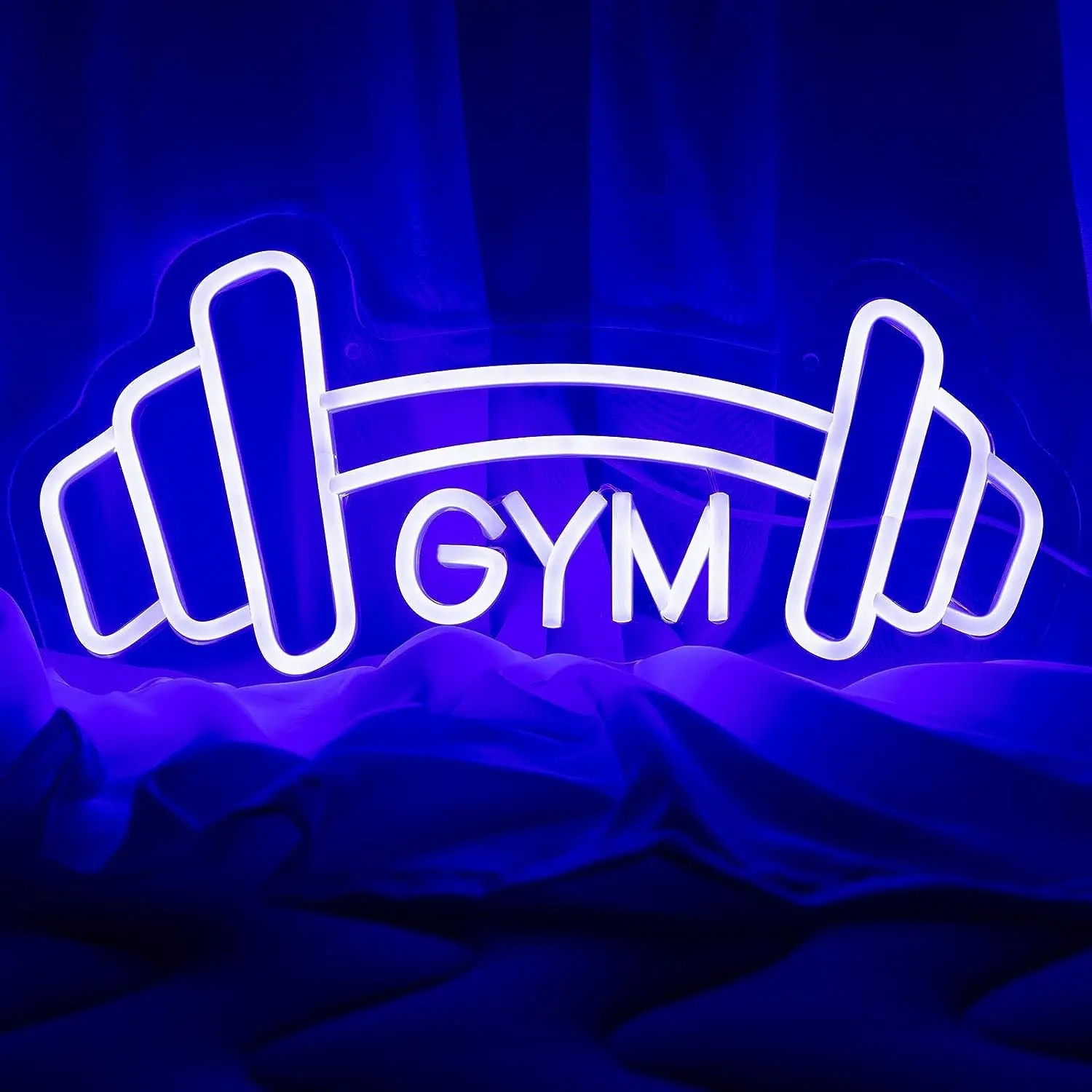 DURLITECN Barbell Gym Neon Sign for Fitness Club Decor Sports Room Home Decor Blue Dumbbell Shaped Neon Lights