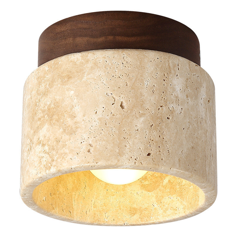 Japanese Wabi-Sabi Style Modern Minimalist Entrance Balcony Aisle Cylindrical Yellow Travertine Led Ceiling Light