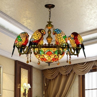 Creative Tiffany Stained Glass Parrot LED Chandelier for Living Room&Dining RoomLighting small chandeliers