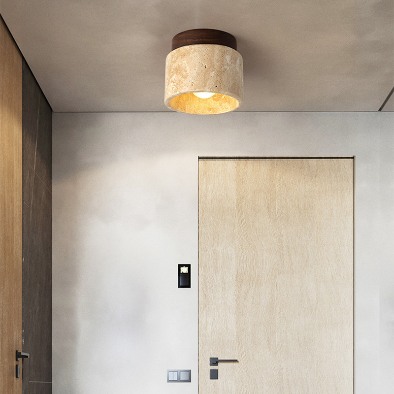 Japanese Wabi-Sabi Style Modern Minimalist Entrance Balcony Aisle Cylindrical Yellow Travertine Led Ceiling Light