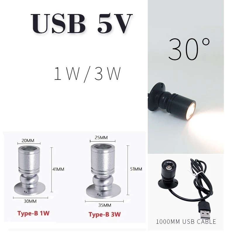 USB DC5V Small Spot Light Jewelry Showcase Wine Cabinet Lighting Kit 1W 3W Adjustable mini led spotlight