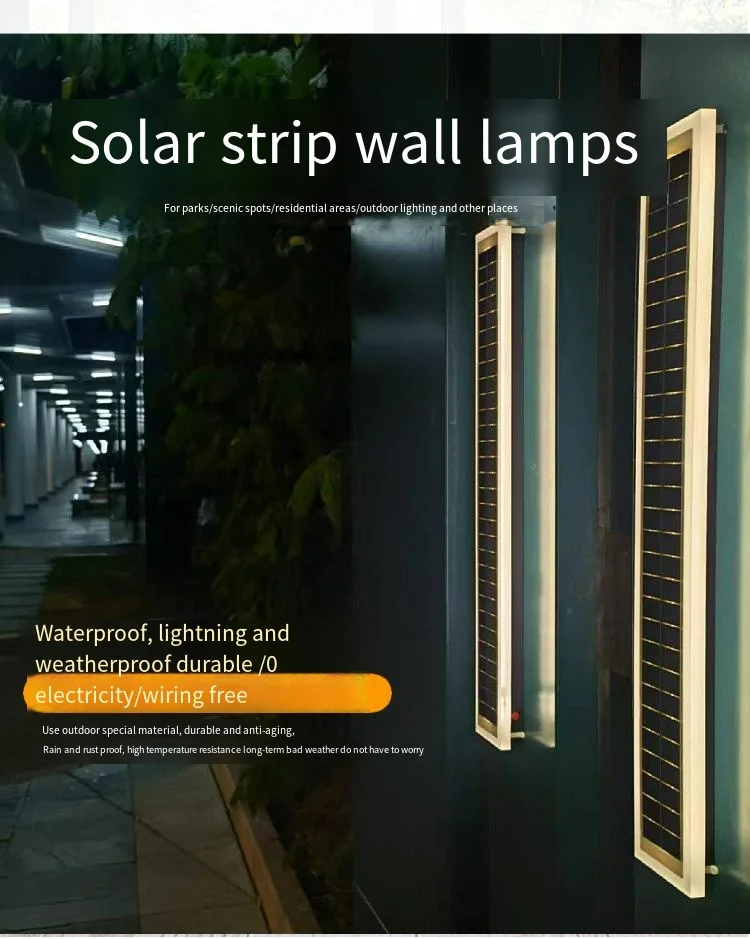 Durlitecn Outdoor Solar Wall Lamp Waterproof 20cm 60cm 100cm Garden Sconce Mounted Solar Integrated Long Wall Light