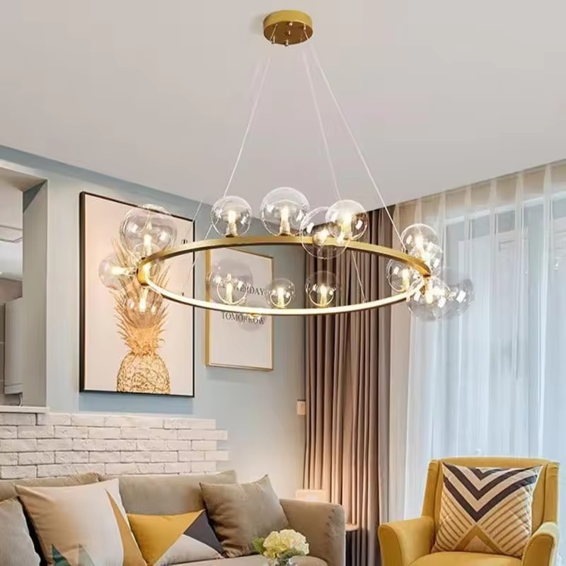 Hall Parlor Lighting Fixtures Restaurant Bedroom Modern Hanglamp Cord Adjustable G9 Loft Deco Clear Glass Bubble LED Chandelier