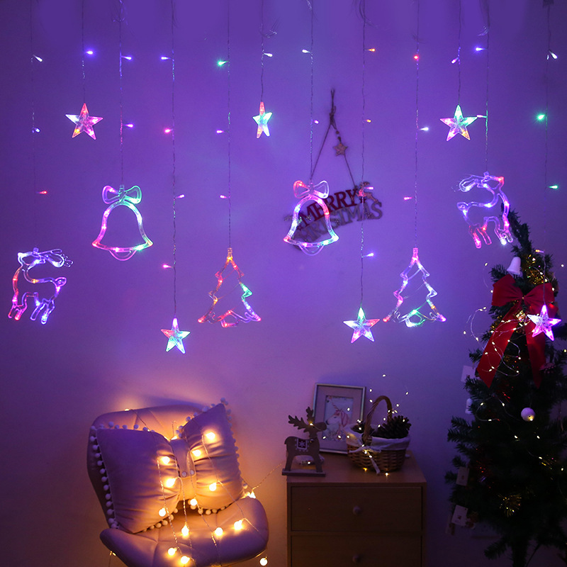 Deer Bells Tree Garland Fairy Curtain String Light For  Holiday Party Decor LED Christmas Star Lights