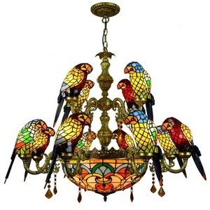 Creative Tiffany Stained Glass Parrot LED Chandelier for Living Room&Dining RoomLighting small chandeliers