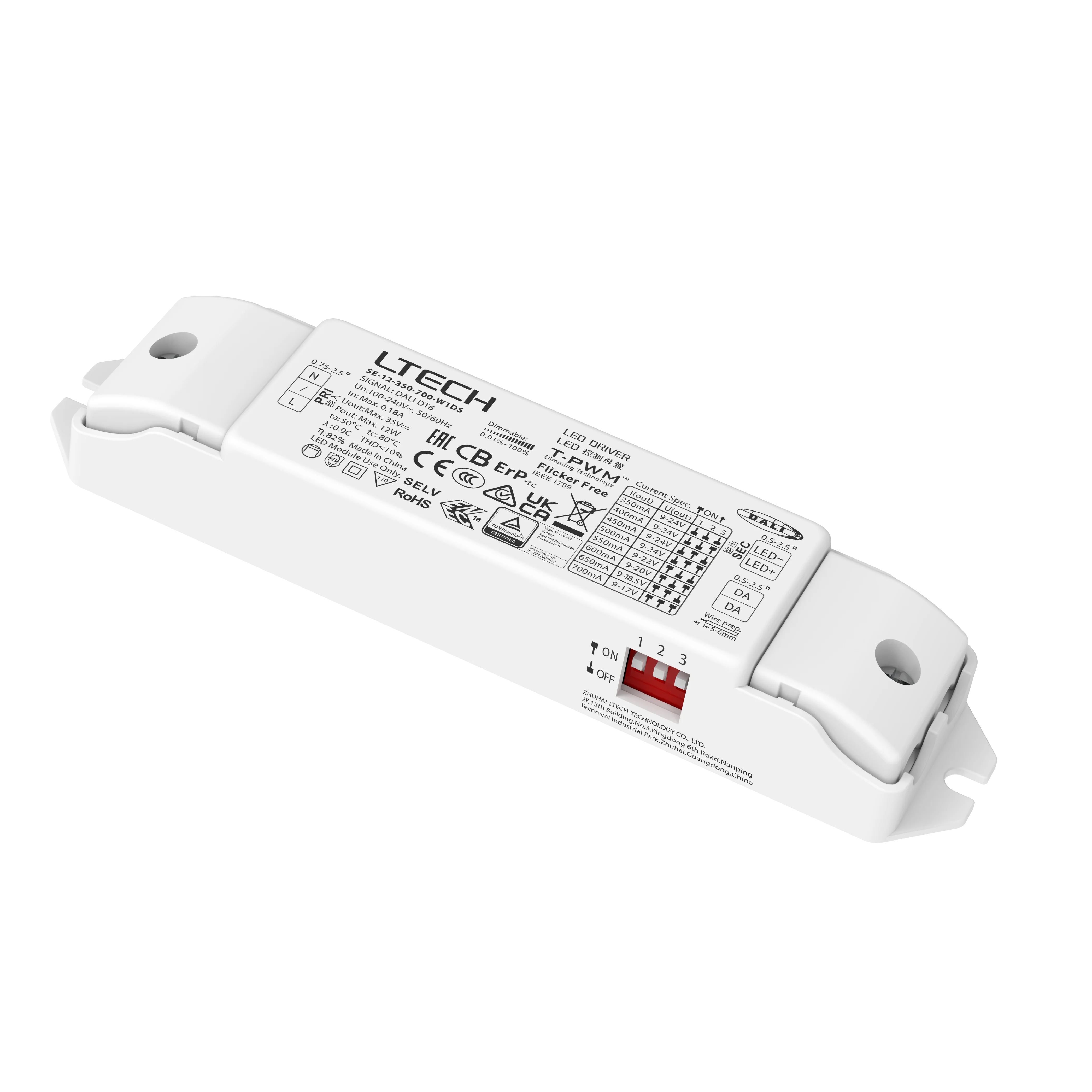 DALI Intelligent LED Driver 12W 350-700mA Constant Current LED Driver