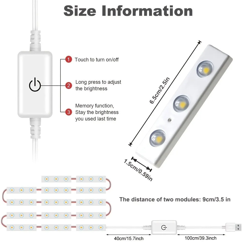 5V USB Touch Switch 4000K Dimmable Mirror Lamp For Makeup Table Bedroom Cabinet Light LED Fill Light Vanity Dimmable Mirror Lamp