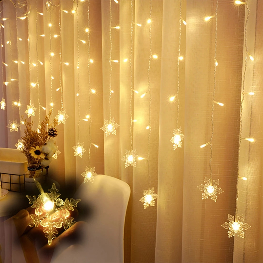 Deer Bells Tree Garland Fairy Curtain String Light For  Holiday Party Decor LED Christmas Star Lights