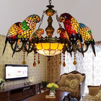 2021Personalized Tiffany Stained Glass Parrot LED Chandelier for Restaurant &Bar Decoration Lighting chandeliers ceiling luxury