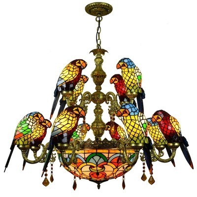 2021Personalized Tiffany Stained Glass Parrot LED Chandelier for Restaurant &Bar Decoration Lighting chandeliers ceiling luxury