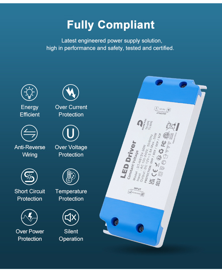 Dusktec Led Driver Manufacturer 12v Constant Voltage Mini Led Wall Adapter Bulb 30w 60w Ultra Thin Led Driver