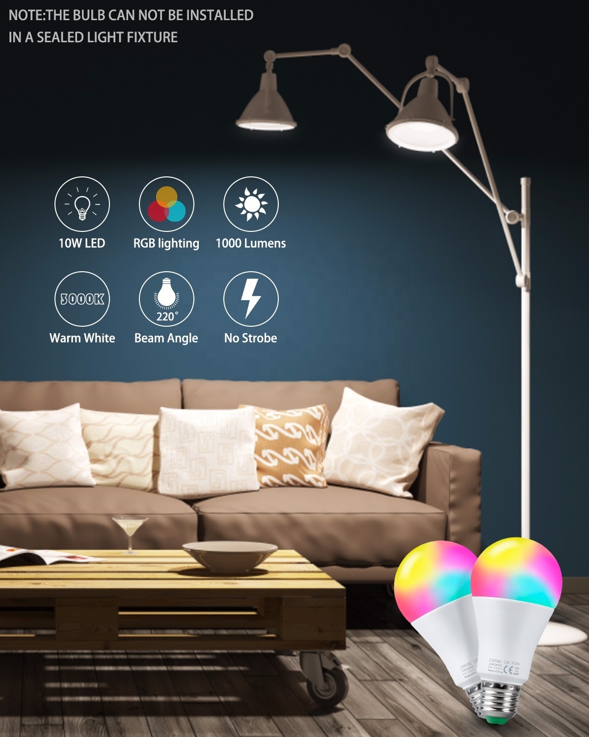 E27 B22 10W Dimmable RGBW Mood Lighting 21key Remote Control Dual Memory Function 12 Color Changing LED Light Bulbs for Home Dec