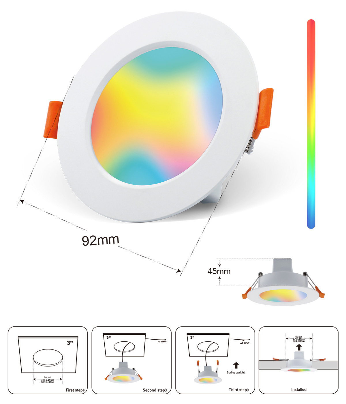 DUSKTEC 3 inch 4 inch  6W 12W CCT Recessed Ceiling Rgbw Rgb Led Down Lights Smart LED Downlights