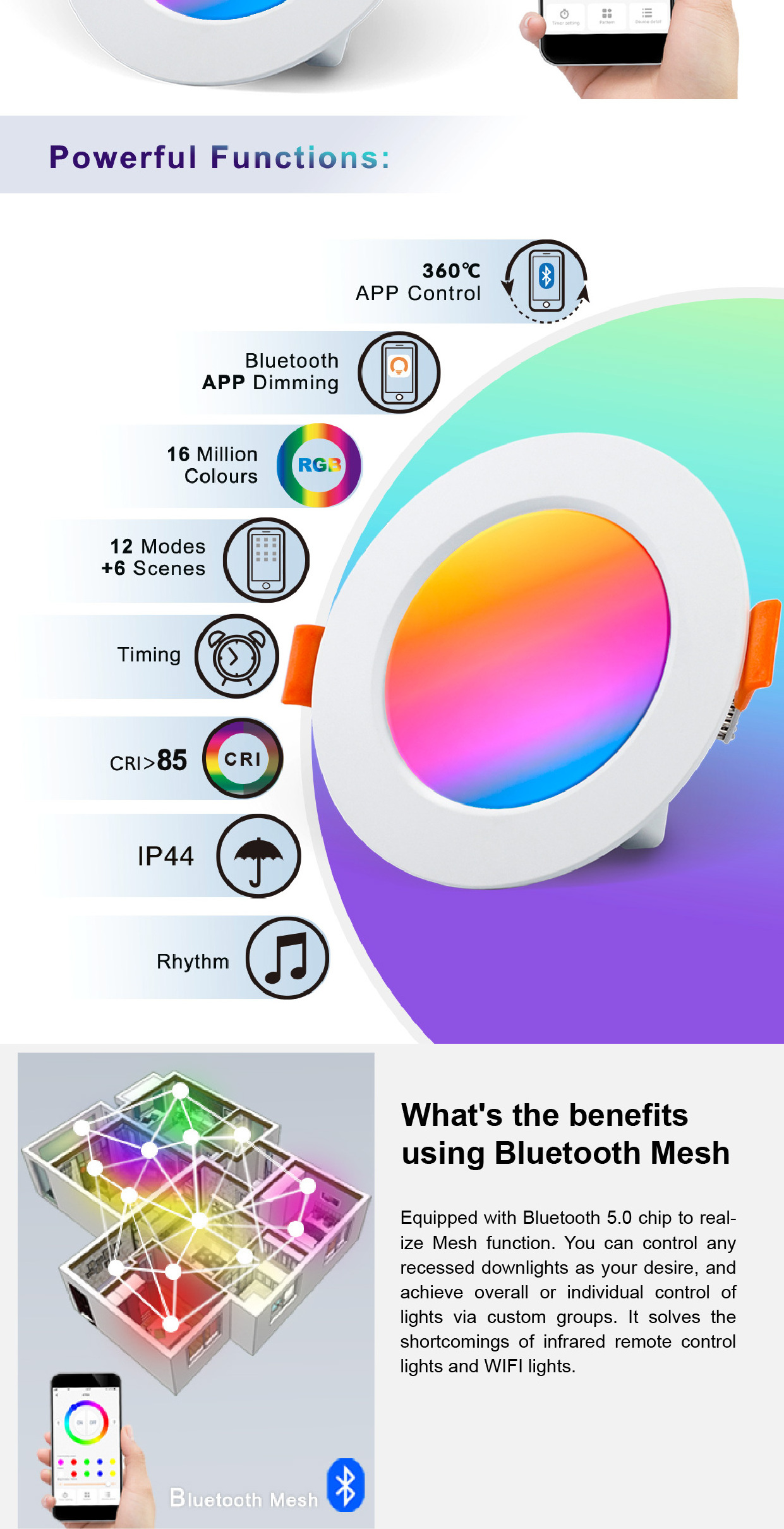 DUSKTEC 3 inch 4 inch  6W 12W CCT Recessed Ceiling Rgbw Rgb Led Down Lights Smart LED Downlights