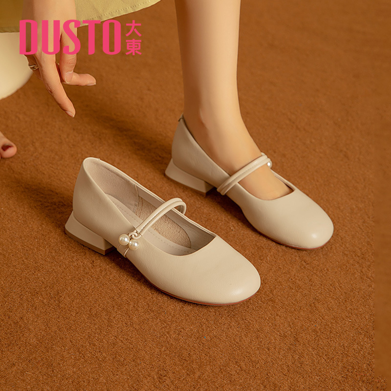 DUSTO High Quality Sweet Round Head Doll Shoes Single Shoes Square Heel Set Foot Mary Jane Shoes Female