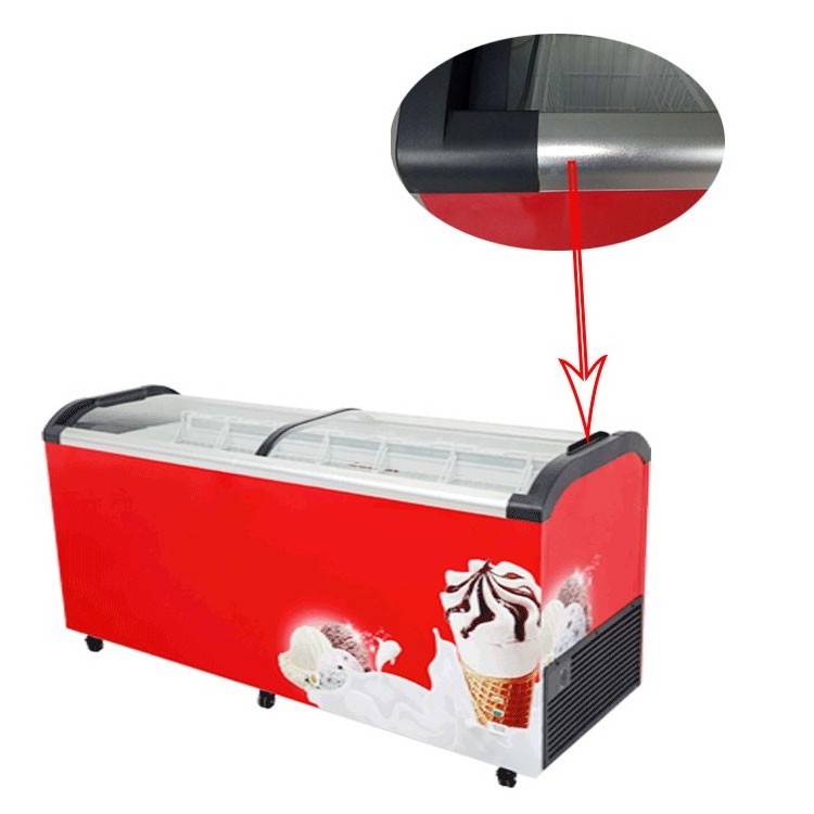 OEM Custom Supermarket Ice Cream Fridge Curved Glass Display Showcase Freezers Commercial Refrigeration Equipment