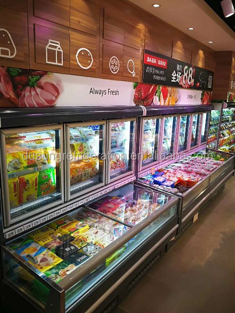 New Design Supermarket Commercial Wall Site Combi Freezer Dual Compressor island chiller open top island display fridge