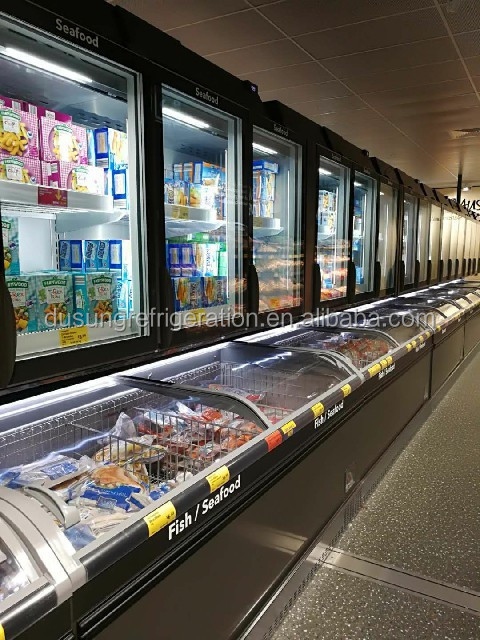 New Design Supermarket Commercial Wall Site Combi Freezer Dual Compressor island chiller open top island display fridge