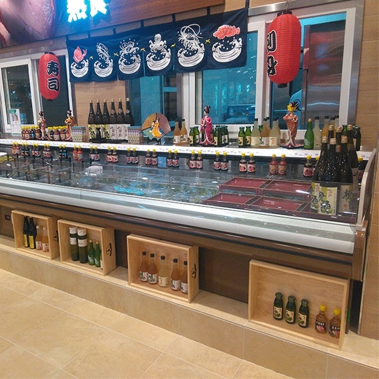 Supermarket Refrigeration Curved Glass Fish Fridge Fresh Meat Display Refrigerator Counter Deli Display Refrigeratorator