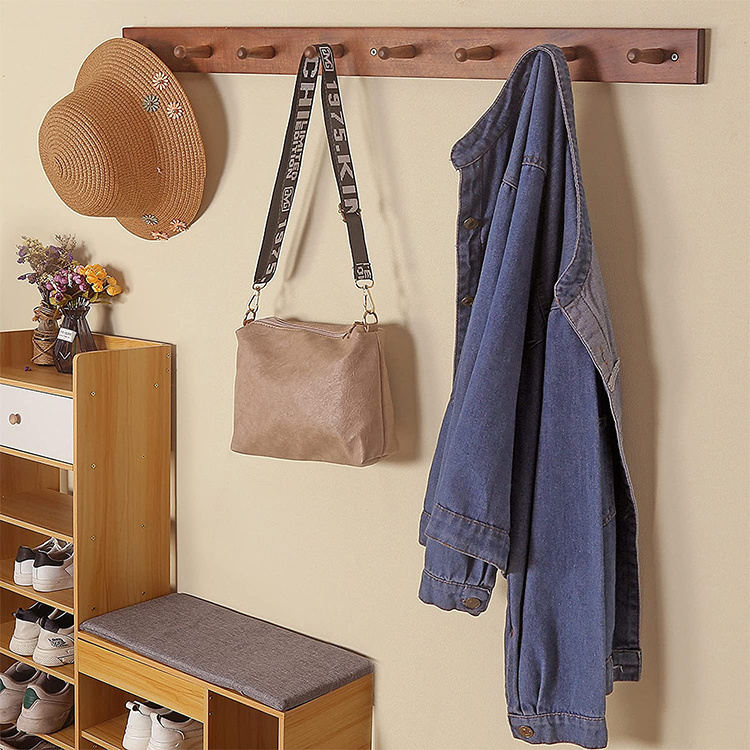 DU'S Long wall coat rack shaker type wooden wall hanging coat rack