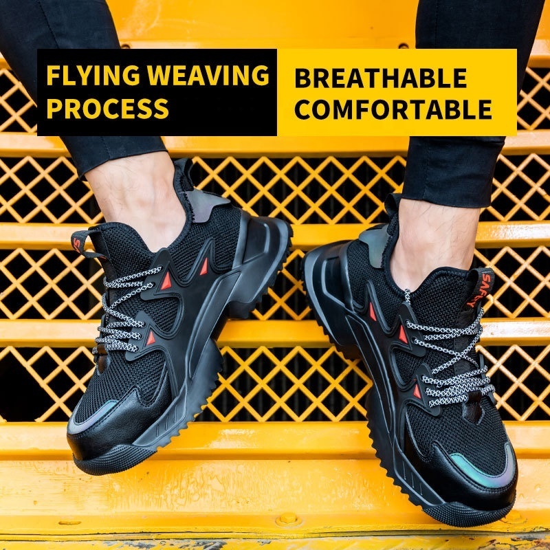 Men's Comfortable Safety Sport Work Flying Mesh High-top Steel Composite Toe Safety Shoes