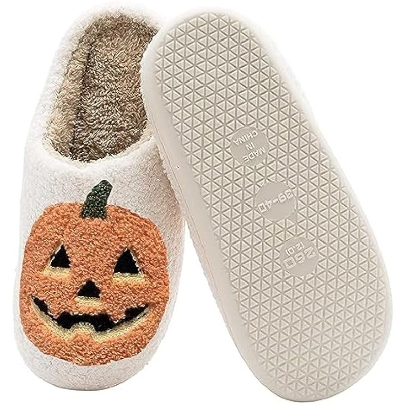 Hf Adult Scary Flat Cotton Bedroom Home Smile Scream Face Ghost Pumpkin Lantern Halloween Slippers for Man Woman