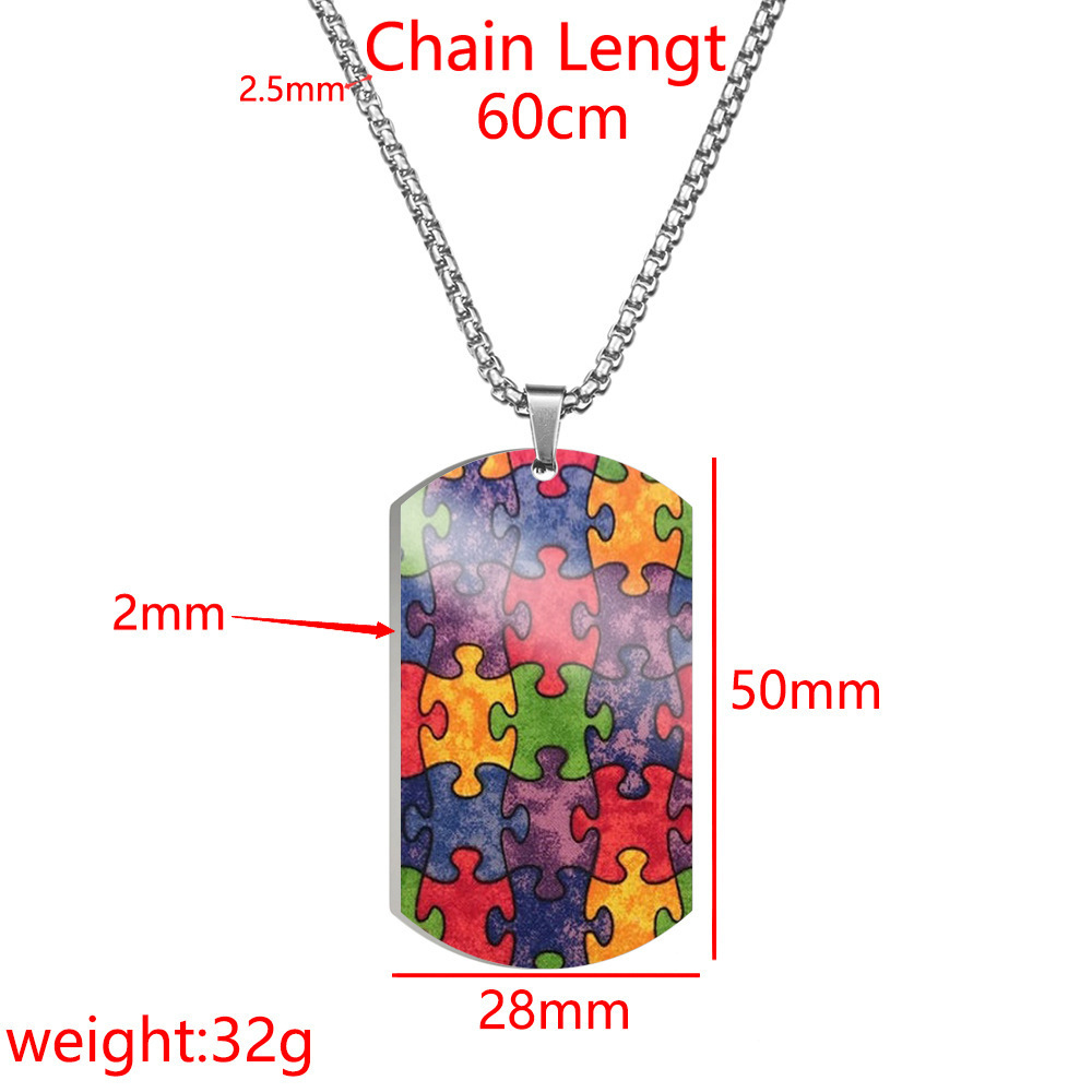 Color Printing Titanium Steel Pendant Dog Tabs Necklace Military Style Stainless Steel Tabs for Caring for Autistic Children