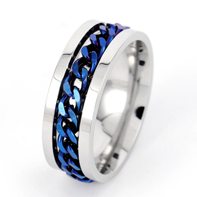 Duyizhao Cheap Wholesale Spinner Ring Stainless Steel Rotatable Chain Fidget Ring Anxiety Titanium Steel Ring For Men