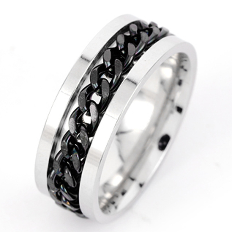 Duyizhao Cheap Wholesale Spinner Ring Stainless Steel Rotatable Chain Fidget Ring Anxiety Titanium Steel Ring For Men