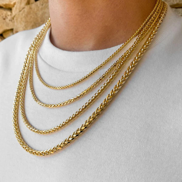 Duyizhao Hip Hop Personality 14k Gold Plated 3mm Stainless Steel Mens Franco Chain Necklace Jewelry